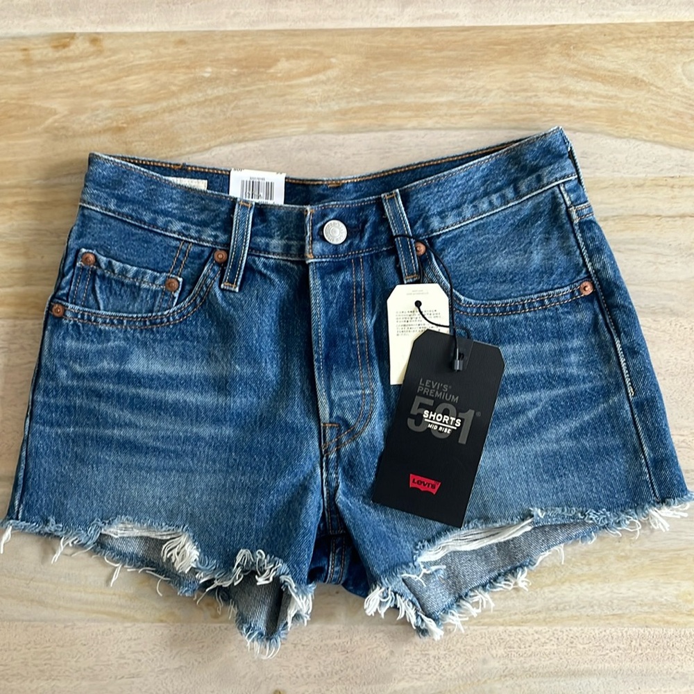 NWT Levi’s 501 mid rise premium denim dark wash shorts